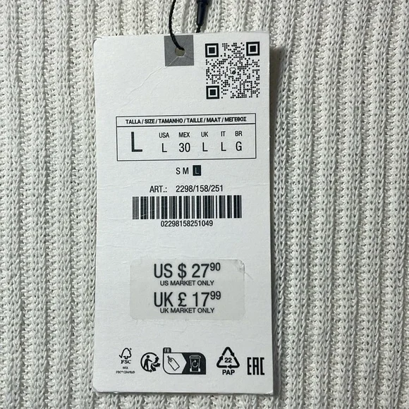 Zara size large ribbed white cap sleeve shirt - Picture 5 of 6